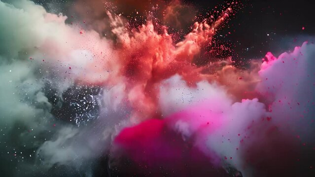 red and white explosion of dust and debris. The red and white colors are vibrant and eye-catching, creating a sense of energy and excitement. The image is dynamic and full of movement, as the dust.