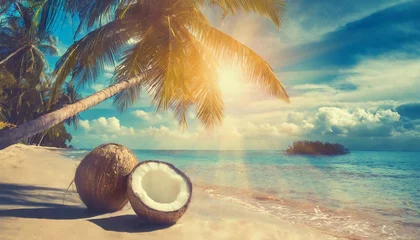 Gartenposter Bereich relaxing on the beach on the ocean, coconut tree, soft sun, coconut - just a heavenly pleasure!