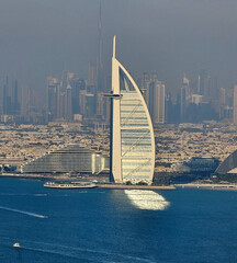 great panoramic view of the exclusive Burj Al Arab hotel in Dubai