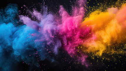 Launched colorful powder on black background - obrazy, fototapety, plakaty