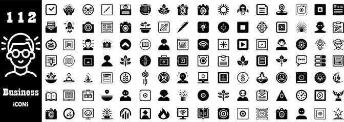Fototapeta na wymiar Mega set of icons, 112 Trendy Icons, life, finance, Business, e-commerce. Big Bundle, Vector Designs 
