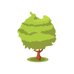 Vector illustration if single tree in cartoon flat style. Vector green tree or forest side view isolated on white background for landscape and architecture drawing,elements for environment 