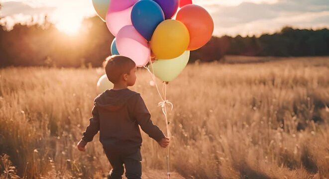Child with colorful balloons.