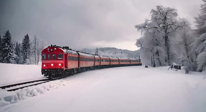 Trans-Siberian train in the snow.