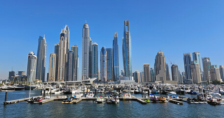 Fototapeta na wymiar Beautiful shots of the Dubai skyline in the Marina district