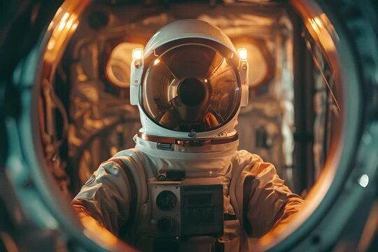 Astronaut Peering Through Hole in Space Suit