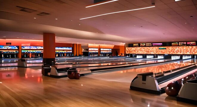 Interior of a bowling alley.