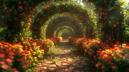 Flower Garden With Stone Path