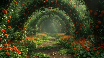 Fotobehang Abundant Orange Flowers in Lush Garden © Ilugram