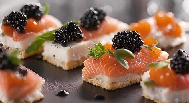 Salmon and caviar canapes.