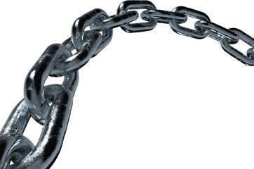 Metal chain links. 3d rendering illustration isolated on white background, 3d render realistic chain in chrome