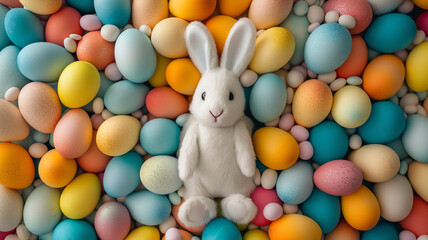 Easter Bunny Amidst a Sea of Colorful Eggs