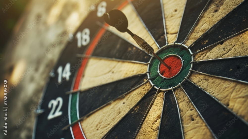 Poster dartboard with dart arrow in the center, business target success concept