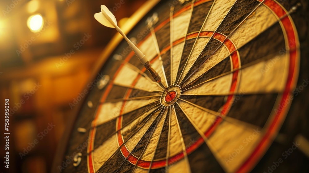 Poster dartboard and dart arrow in the center of dartboard