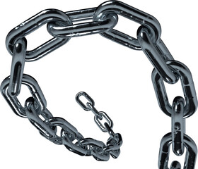 Fototapeta premium Metal chain links. 3d rendering illustration isolated on white background, 3d render realistic chain in chrome