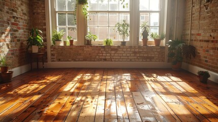Room With Brick Wall and Wooden Floor
