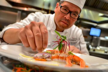 Chef Garnishing Exquisite Shrimp Dish