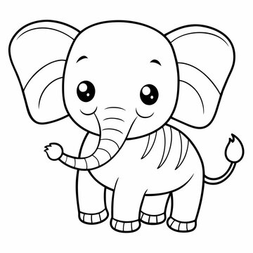 elephant drawing using only lines, line art to color and paint. Children's drawings.