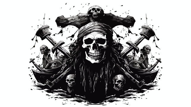 Skull and Bones Pirate graphic art.T shirt design  f