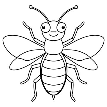 insect, bee drawing using only lines, line art to color and paint. Children's drawings.