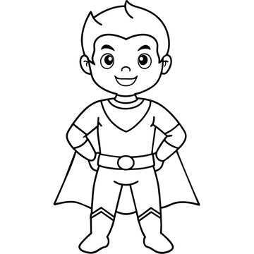 super boy. children drawing using only lines, line art to color and paint. Children's drawings.