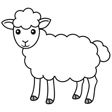 sheep drawing using only lines, line art to color and paint. Children's drawings.