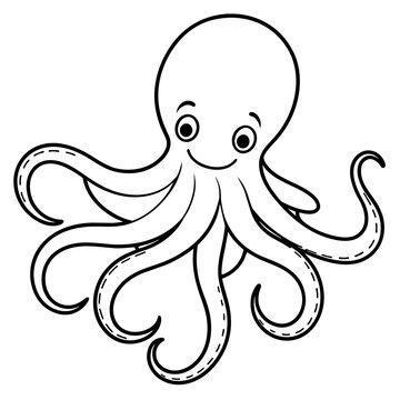 octopus drawing using only lines, line art to color and paint. Children's drawings.