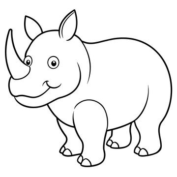 rhino drawing using only lines, line art to color and paint. Children's drawings.