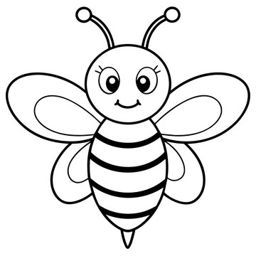 bee drawing using only lines, line art to color and paint. Children's drawings.