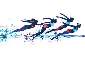 Olympic swimmers synchronized swimming isolated png illustration watercolor. - obrazy, fototapety, plakaty