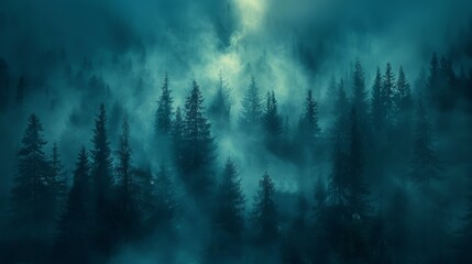 Obraz na płótnie Canvas Misty Forest Filled With Trees