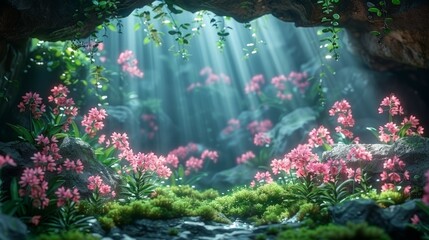 Underwater Scene With Pink Flowers and Rocks