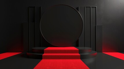 Abstract Geometric Black Podium with Red Carpet