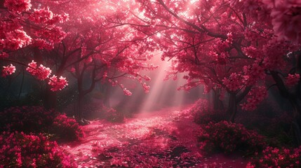 Pink Forest With Sunbeams