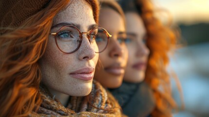 Group of Women Wearing Glasses and Scarves - obrazy, fototapety, plakaty