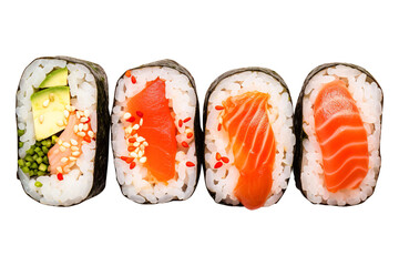 sushi with salmon top view isolated on transparent background Remove png, Clipping Path, pen tool