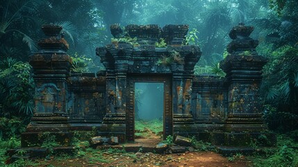 Ancient Stone Gate in Lush Jungle
