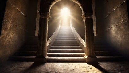 Stepping through the ancient doorway, one is enveloped in a heavenly light that illuminates. Generated with AI