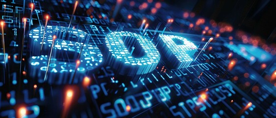 Digital blue matrix binary code forms the acronym SOP , symbolizing the concept of Standard Operating Procedure.
 - obrazy, fototapety, plakaty