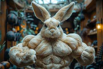 Muscular Easter Bunny Figure - obrazy, fototapety, plakaty