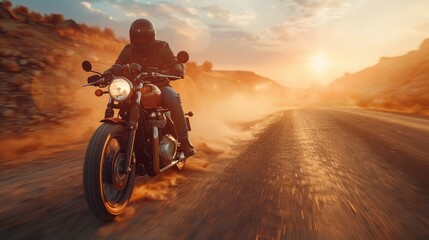 Person Riding Vintage Motorcycle on Dirt Road - obrazy, fototapety, plakaty