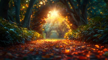 Zelfklevend Fotobehang Path in Forest With Leaves © Ilugram
