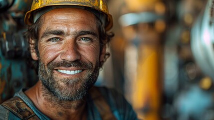 Smiling Man in Hard Hat and Safety Gear