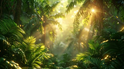 Sun Shines Through Trees in the Jungle