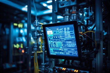 Detailed Image of a Machine Screen Displaying Operational Data Amidst the Industrial Machinery