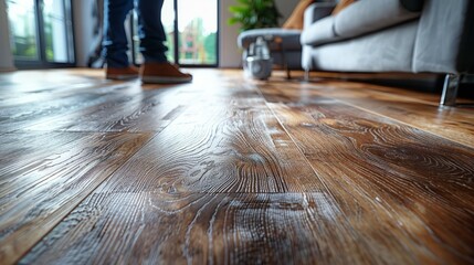 Person Standing on Wood Floor in Living Room