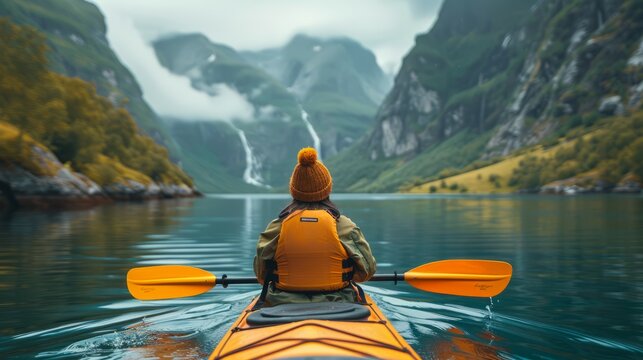 Person Kayaking in Yellow Kayak