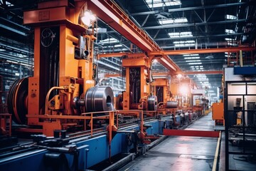 Fototapeta premium An In-Depth Look at the Complex Machinery of a Cold Rolling Mill Amidst an Industrial Setting