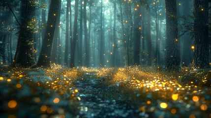 Foto op Canvas Enchanted Forest Illuminated by Yellow Lights © Ilugram