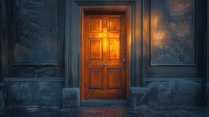 Fototapeta na wymiar Illuminated Wooden Door